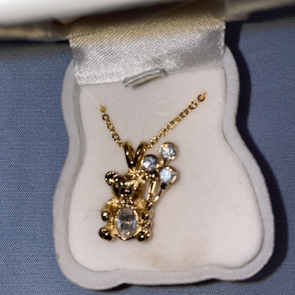 Teddy bear rhinestone diamond gold necklace - Picture 3 of 4